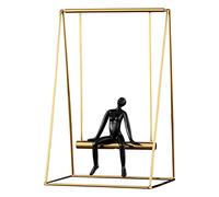 Tauzveok Modern Sculpture Minimalism Man Sitting on A Swing Decoration Object Black Gold Design Abstract Art Figurines Living Room Statue Decoration Interieur,19 * 14 * 29cm
