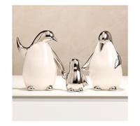 Tauzveok Penguin Sculptures, Family Decoration Statue, Modern Decoration Figurines Living Room, Animal Sculpture, Bedroom, Office Articles, Penguin Decor, Ceramic,Set White silver