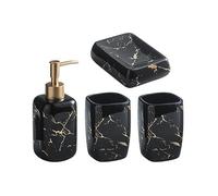 Tauzveok Soap dispenser toothbrush cup set, 5 piece bathroom accessories, white ceramic soap dispenser, toothbrush holder, toothbrush cup, soap dish,Black 4