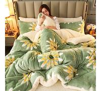 Tauzveok Winter soft warm bed quilt, Thickened fluffy comforter, Cashmere Quilt,Plush Duvet for Bed, Heavy Warm for Winter,green a,200 * 230cm 4kg