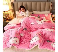 Tauzveok Winter soft warm bed quilt, Thickened fluffy comforter, Cashmere Quilt,Plush Duvet for Bed, Heavy Warm for Winter,pink a,150 * 200cm 2.5kg