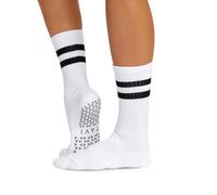 TAVI Kai Fashion Crew Grip Socks - Slipper Socks for Barre, Pilates, and Yoga - Pilates Socks with Grips for Women and Men, White, Small