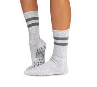 TAVI NOIR Kai Fashion Crew Grip Socks for Barre, Pilates, and Yoga, Heather Grey, Small
