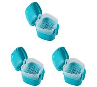 Taviko 3X Blue Denture Case,Denture Cup with Strainer,Denture Bath Box False Teeth Storage Box with Basket Net Container Holder