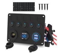 Taviko Blue LED 5 Gang Boat Switch Panel with 12V Outlet and Dual USB Port Waterproof Design for Auto and Boat