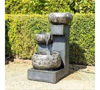 Primrose H66cm Tavira Cascading Tiered Bowls Water Feature With Lights Outdoor Garden Fountain