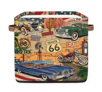 Tavisto 13x13x13 Storage Cube Bins Vintage Route 66 Theme Storage Cubes 13 inch Collapsible Storage Bins Cubby Storage Baskets for Organizing Shelf Cabinet Bookcase Boxes