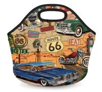 Tavisto Vintage Route 66 Theme Lunch Bag for Women - Lunch Box Bag with Adjustable Strap, Large Lunchbox and Cooler, Perfect Lunch Bag for Work or School - Stylish and Durable Lunch Bag for Women