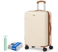 Tavoxda 24 Inch Medium Luggage, ABS Hard Shell Travel Suitcase for Holiday | Lightweight Medium Travel Trolley with 360° Spinner Wheels, TSA Lock, Telescopic Handle,Checked Suitcase for Men Women-Beige