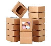 Tavrolet 50pcs Mini Kraft Paper Gift Box with Clear Packaging Box Treat Box for Wedding Paper Kraft Boxes Treat (Brown, 6.5 x 6.5 x 3 cm)