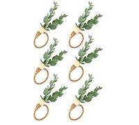 Tavrolet 6 Pieces Eucalyptus Napkin Rings Handmade Wooden Beads Home Decor Faux Greenery Napkin Holders for Christmas Weddings,Party,Etc