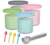 TAWAQAL Ninja Creami Tubs, 4 Pack 16oz Polycarbonate Containers with Lids, Stainless Steel Scoop & Multicolor Spoons, Compatible Ninja Creami Ice Cream Maker, Deluxe Creami Tubs & Swirl Tub