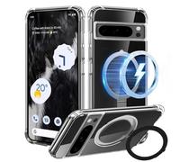 Tawarror Magnetic Case for Google Pixel 8 Pro, Transparent, Matte, Flip Case with Stand, Anti-Shock, Anti-Scratch Protection, Compatible with MagSafe Accessories