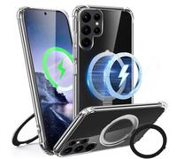 Tawarror Magnetic Mobile Phone Case for Samsung Galaxy S22 Ultra 5G Case with Stand Compatible with MagSafe Transparent Hard PC Back Protective Case Scratch-Resistant + TPU Bumper Shockproof Clear
