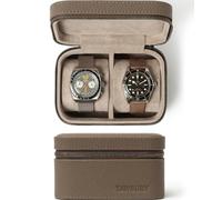 TAWBURY 2 Watch Travel Case - Lightweight, Taupe Genuine Top-Grain Leather Watch Case for 2 Watches | Featuring Flexible 'M' Shaped Pillows, Metal Zipper and Robust Structure