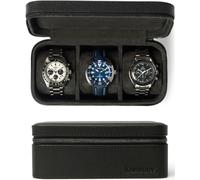 TAWBURY 3 Watch Travel Case - Black Genuine Top-Grain Leather Watch Case for 3 Watches | Featuring 'M' Shaped Pillows, Metal Zipper and Robust Structure