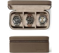 TAWBURY 3 Watch Travel Case - Taupe Genuine Top-Grain Leather Watch Case for 3 Watches | Featuring 'M' Shaped Pillows, Metal Zipper and Robust Structure