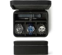 TAWBURY 3 Watch Travel Case with Storage Compartment - Black Genuine Top-Grain Leather Watch Case for 3 Watches Plus Accessories | Featuring 'M' Shaped Pillows, Metal Zipper and Robust Structure