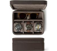 TAWBURY 3 Watch Travel Case with Storage Compartment - Brown Genuine Top-Grain Leather Watch Case for 3 Watches Plus Accessories | Featuring 'M' Shaped Pillows, Metal Zipper and Robust Structure