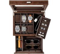 TAWBURY 6 Watch Jewellery Box Men - PU Leather Watch Display Case | Mens Watch Box Organiser | Mens Watch Storage Box (Brown)