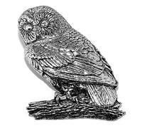 Tawny Owl Bird Pin Badge/Brooch English Silver Pewter in gift pouch