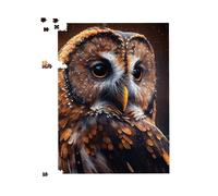 Tawny Owl Face Splashart Dark Background Jigsaw Puzzle Warren Reed - Designer Brown 500 Piece