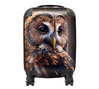 Warren Reed - Designer Tawny Owl Face Splashart Dark Background Suitcase in Brown | Size: Small Warren Reed - Designer Brown Small