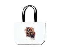 Tawny Owl Face Splashart Light Background Beach Shopper Tote Bag Warren Reed - Designer Brown One Size
