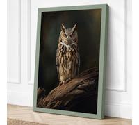 Tawny Owl Perched Japandi Canvas Wall Art Print 30x20 Inch | Ready to Hang, Gallery Wrapped, Fade-Resistant Inks, Securely Packaged, UK Made