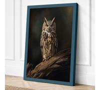 Tawny Owl Perched Japandi Canvas Wall Art Print 30x20 Inch | Ready to Hang, Gallery Wrapped, Fade-Resistant Inks, Securely Packaged, UK Made