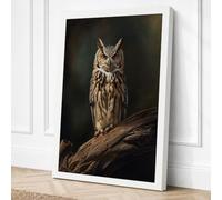 Tawny Owl Perched Japandi Canvas Wall Art Print 30x20 Inch | Ready to Hang, Gallery Wrapped, Fade-Resistant Inks, Securely Packaged, UK Made