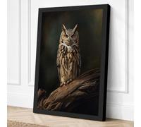 Tawny Owl Perched Japandi Canvas Wall Art Print 30x20 Inch | Ready to Hang, Gallery Wrapped, Fade-Resistant Inks, Securely Packaged, UK Made