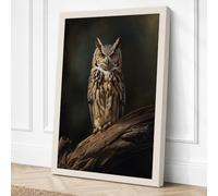 Tawny Owl Perched Japandi Canvas Wall Art Print 30x20 Inch | Ready to Hang, Gallery Wrapped, Fade-Resistant Inks, Securely Packaged, UK Made