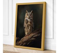 Tawny Owl Perched Japandi Canvas Wall Art Print 36x24 Inch (91 x 61 cm)