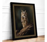 Tawny Owl Perched Japandi Framed Wall Art Print A1 (84.1×59.4cm) Black, Wall Decor for Living Room, Bedroom, Office & Home, Ready to Hang, Art Gift