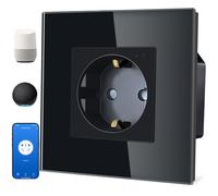 TAWOIA Schuko Wifi Socket, 1 Compartment, 16A, App Control, Works with Alexa/Google Home, Glass Frame, 86 x 86 mm, Black, WiFi Only 2.4 GHz