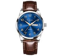 Taxau Fine Waterproof Watches Men's Gentleman Leather Watch Men's Watch Leisure Men's Watches Luxury Arabic Numerals Men's Watch with Date and Day Display Watches for Men 8405, Brown leather strap