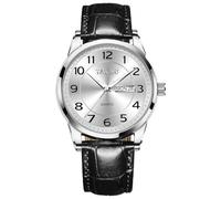 Taxau Fine Waterproof Watches Men's Gentleman Leather Watch Men's Watch Leisure Men's Watches Luxury Arabic Numerals Men's Watch with Date and Day Display Watches for Men 8405, Black leather strap