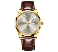 Taxau Fine Waterproof Watches Men's Gentleman Leather Watch Men's Watch Leisure Men's Watches Luxury Arabic Numerals Men's Watch with Date and Day Display Watches for Men 8405, Brown leather strap