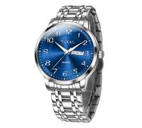 Taxau G8405G Men Watch Classic Silver Stainless Steel, Blue Face Silver Band-G8405, ROUND, Minimalist