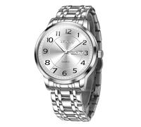 Taxau G8405G Men Watch Classic Silver Stainless Steel, White Face Silver Band-G8405, ROUND, Minimalist