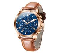 Taxau Leather Watches for Men, Big Face Chronograph Men Watch, Casual Easy to Read Men's Dress Watches, Waterproof Luminous Men Analog Quartz Watches, A4 Blue Face+Black Leatcher Strap, Standard,