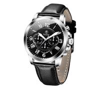 Taxau Leather Watches for Men, Big Face Chronograph Men Watch, Casual Easy to Read Men's Dress Watches, Waterproof Luminous Men Analog Quartz Watches, A3 Black Face+Black Leatcher Strap, Standard,