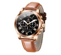 Taxau Men's Chronograph Watch Large Face Easy to Read Analog Quartz Men Dress Watch Leather Strap Waterproof Luminous Fashion Casual Wrist Watch for Men, A5 Black Face+Brown Leatcher Strap, Standard,