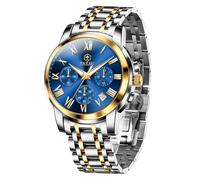 Taxau Mens Watches Blue Chronograph Waterproof Luxury Watches for Men Business Silver Gold Stainless Steel Men's Wrist Watch Classic Big Watch with Date Reloj Hombre