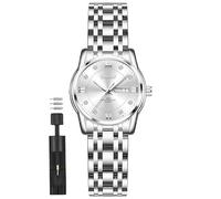 Taxau Silver Watch for Women Two Tone Gold Women's Watches Stainless Steel Waterproof Watch for Ladies Business Dress Wrist Watches with Calendar, Solid Silver-HL-L8401, ROUND, Fashion watches