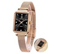 Taxau Stainless Steel Watches for Women,Classisc Dial Mesh Bractelet Ladies for Small Wrists Rectangle Face,Exquisite Crown,Vintage Waterproof,reloj para Mujer, A4 Black Face+Rose Gold Bracelet