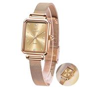 Taxau Stainless Steel Watches for Women,Classisc Dial Mesh Bractelet Ladies for Small Wrists Rectangle Face,Exquisite Crown,Vintage Waterproof,reloj para Mujer, A5 Gold Face+Rose Gold Band, Standard