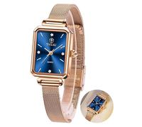 Taxau Stainless Steel Watches for Women,Classisc Dial Mesh Bractelet Ladies for Small Wrists Rectangle Face,Exquisite Crown,Vintage Waterproof,reloj para Mujer, A2 Blue Face+Rose Gold Bracelet