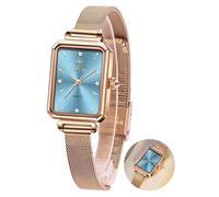 Taxau Stainless Steel Watches for Women,Classisc Dial Mesh Bractelet Ladies for Small Wrists Rectangle Face,Exquisite Crown,Vintage Waterproof,reloj para Mujer, Ice Blue Face, dress